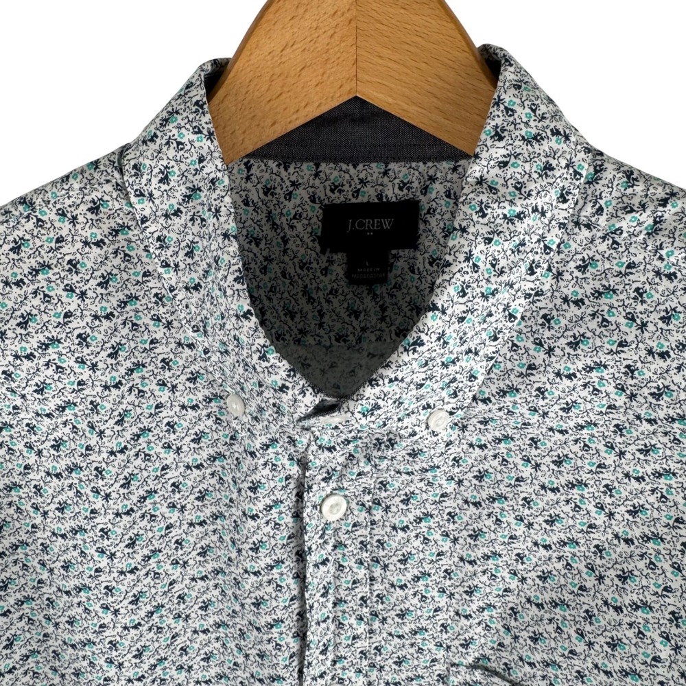 J Crew Mens Button Down Floral Print Shirt Mens Large Blue Long Sleeve Casual